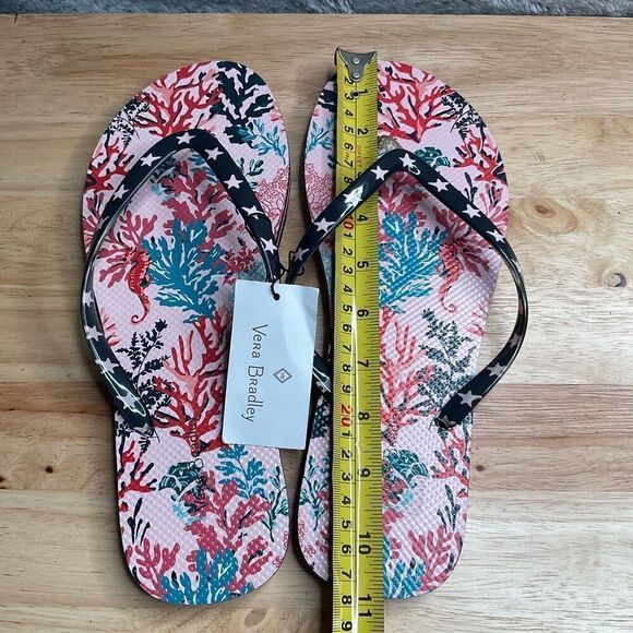 Vera Bradley SHORE THING Women's Flip Flops Large Pink Sea Horses Corals Beachy - Picture 5 of 10